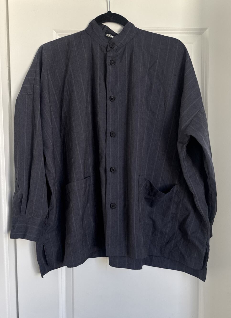Eskandar Neiman Wool Cashmere Lightweight Pinstriped Button Front Tunic 0 XS/S